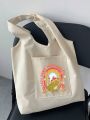 CoCoArtUa Women's Cartoon Animal & Letter Printed Canvas Tote Bag, Shopping Bag