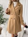 SHEIN Privé Women's Double-breasted Notched Collar Woolen Coat