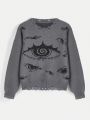 Grunge Punk Eye Pattern Distressed Sweater