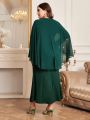 SHEIN Mulvari Plus Size Solid Color Round Neck Cape Decorated Stylish Dress