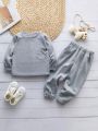 Baby Boys' Characteristic Letter Patchwork Long Sleeve Top And Pants Set With Pocket, Spring&autumn