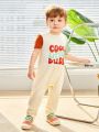 SHEIN Baby Boys' Casual Sports Daily Wear Letter Print Jumpsuit
