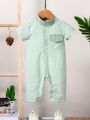 Baby Boy Casual Plaid Pattern Short Sleeve Romper