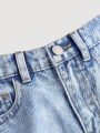 SHEIN Tween Girls' Spring Summer Boho Stonedwashed Ripped Raw Hem Denim Jeans Shorts,Girls Summer Clothes Outfits