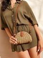 SHEIN VCAY Minimalist Woven Bag,Straw Bag,Perfect For Summer Beach Travel Vacation,For Outdoor,Holiday