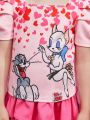 TOM & JERRY X SHEIN Young Girl Cartoon & Heart Print T-Shirt