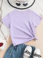 Toddler Girls' Cute Bowknot & Cat Expression Printed Short Sleeve T-Shirt