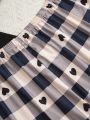 Plus Size Letter, Plaid & Heart Print Pajama Set