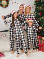 Men Family Matching 1pc Gingham & Snowflake Print Half Button Sleep Jumpsuit