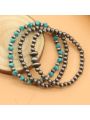 3pieces/set pearl &turquoise stone Vintage silver beaded stacking bangle bracelet Bead Stretchable Elastic Bracelet For Women,western jewelry
