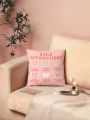 Somethin From Syd Pink Butterfly & Simple Sketch Encouragement Slogan Design Printed Double-sided Flannel Pillowcase, Suitable For Daily Home Sofa Cushion, Car Cushion Replacement Pillowcase