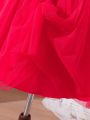 SHEIN Kids Y2Kool Tween Girl Red Tulle Puffy Tail Formal Dress With Flower Girl Design