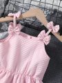 SHEIN Kids CHARMNG Young Girls' Textured Strappy Dress With Bow Decoration