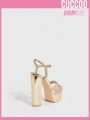 Cuccoo Everyday Collection Woman Shoes  Valentine Day Gold High Heels Ankle Strap Platform Sandals