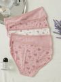 5pcs/set Women's Printed Triangle Panties Decorated With Bow
