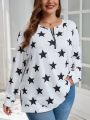 SHEIN LUNE Plus Size Women's V-neck Star Print Drop Shoulder T-shirt