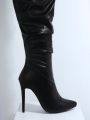 Faux Leather Ruched Thigh High Boots