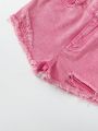 Girls' Distressed Denim Shorts, Pink Washed, For Teenagers