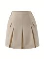 Teenage Girls' Spring And Summer Pocket Pleated Mini Skirt With Pockets