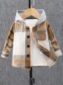 Baby Boy Plaid Patched Pocket Hooded Coat Without Tee