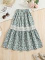 SHEIN Kids EVRYDAY Tween Girls' Fashionable Floral Mid-Length Skirt