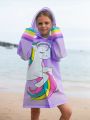 Girls' Cute Unicorn & Rainbow Striped Printed All-season Raincoat