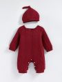 Newborn Baby Solid Textured Jumpsuit & hat