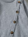 Tween Boys' Button-Embellished Crew Neck Sweater