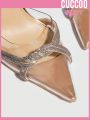 Cuccoo Party Collection Glamorous Slingback Pumps For Women, Rhinestone & Braided Detail Point Toe Stiletto Heeled Pumps