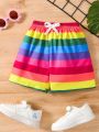 SHEIN Kids SUNSHNE Young Boys' Rainbow Striped Vacation Casual Shorts For Summer