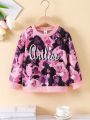 SHEIN Kids Y2Kool Little Girls' Letter & Girl Pattern Printed Sweatshirt With Long Sleeves For Autumn And Winter