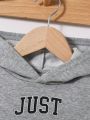 SHEIN Unisex Baby Hooded Sweatshirt With Long Sleeves And Gray English Letter Print