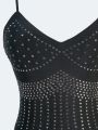 Mienne Rhinestone Studded Detail Cami Bodysuit