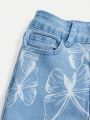 Tween Girls' Y2k Bold & Trendy Butterfly Pattern Printed Stretchy Flared Jeans