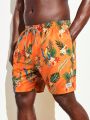 Men's Plus Size Tropical Plant Printed Beach Shorts