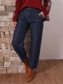 SHEIN LUNE Solid Color Denim Pants With Diagonal Pockets