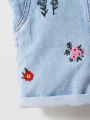 SHEIN Baby Girl Adorable Embroidered Denim Romper