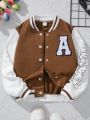 SHEIN Girls' (big) Letter Patchwork Contrast Color Baseball Jacket