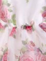 Baby Girls' Rose Printed Organza Bubble Sleeve Dress