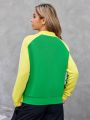 SHEIN Coolane Women'S Zip Front Color Block Jacket