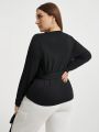 SHEIN Essnce Plus Size V-neck Wrapped Knotted Long Sleeve T-shirt