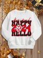Teen Girls' Casual Long Sleeve Round Neck Sweatshirt With Text Print For Autumn And Winter