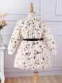 SHEIN Kids QTFun Toddler Girls' Cute & Elegant Style Beaded Furry Dress For Autumn/winter Season