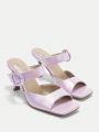 SHEIN ICON Holographic Buckle Decor Pyramid Heeled Mule Sandals