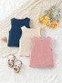 Baby Girl Simple Casual Solid Color Vest Tops 3pcs/Set For Daily Wear