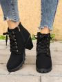 Women's Fashionable Round Toe Single Boots With Belt Buckle, Thick Heel, Short Boots, Lace-up Ankle Boots, And Knight Boots