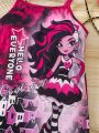 SHEIN Kids Y2Kool Young Girls' Cartoon Character & Letter Printed Sleeveless Dress