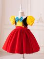 Infant Girls' Puff Sleeve Dress With Bow Decoration