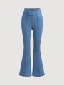 SHEIN Tween Girls' Y2K Trendy V Waist Seam Detail Front Flare Leg Jeans,Girls Spring Summer Clothes Outfits