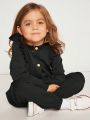 SHEIN Toddler Girls' Long Sleeve Ruffle Trim Cardigan And Knitted Pants Set